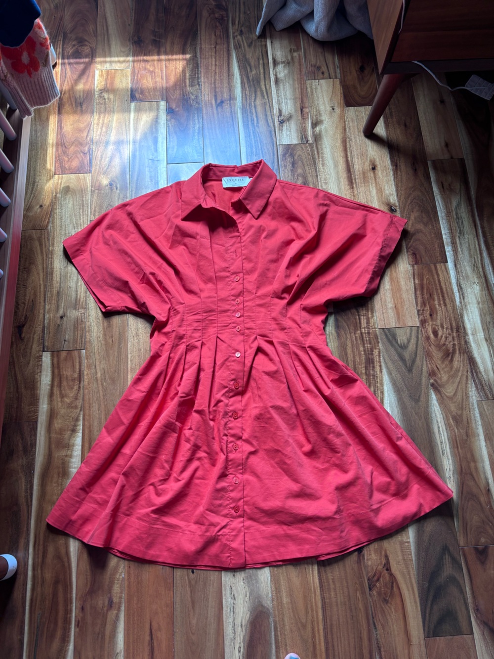 Tobie Vintage-Inspired Red Button-Front Shirt Dress